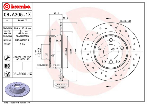 ブレンボ エクストラブレーキディスク リア左右セット 1シリーズ E87 UD20 08.A205.1X brembo XTRA BRAKE DISC ブレーキローターの画像