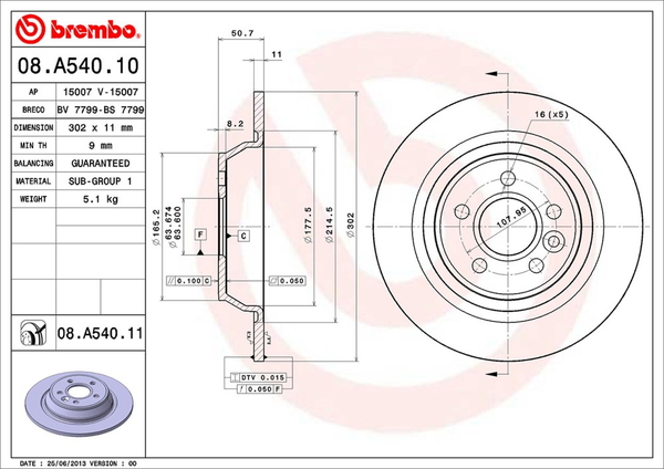 ブレンボ ブレーキディスク リア左右セット レンジローバー イヴォーク LV2A 08.A540.11 brembo BRAKE DISC ブレーキローター｜ktspartsshop2｜02