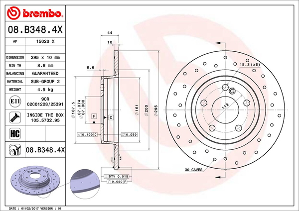 ブレンボ エクストラブレーキディスク リア左右セット CLAクラス W117 117342 08.B348.4X brembo XTRA BRAKE DISC ブレーキローターの画像