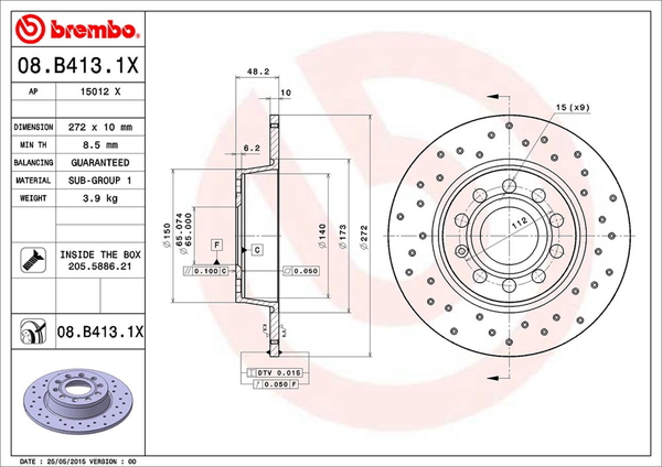 ブレンボ エクストラブレーキディスク リア左右セット ゴルフVII AUCPT 08.B413.1X brembo XTRA BRAKE DISC  ブレーキローター