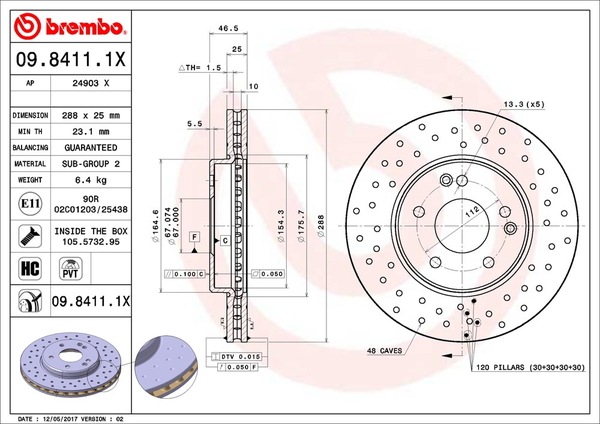 店舗クーポン ブレンボ エクストラブレーキディスク フロント左右セット Cクラス W203(ワゴン) 203240 09.8411.1X brembo XTRA BRAKE DISC