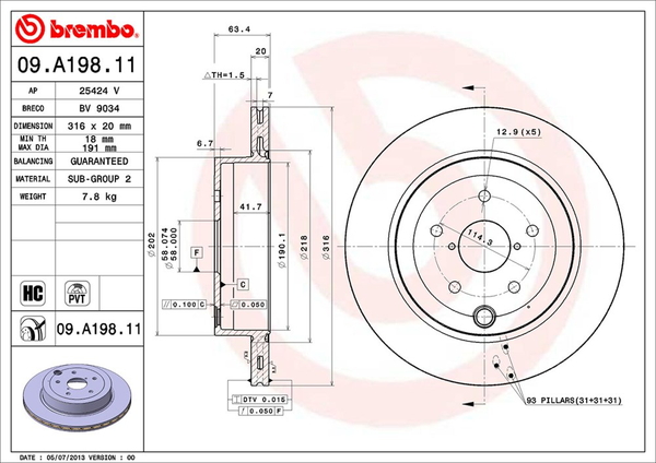 ブレンボ ブレーキディスク リア左右セット インプレッサ GRB 09.A198.11 brembo BRAKE DISC ブレーキローター ディスクローター | brembo | 01