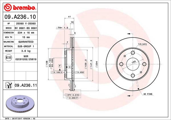 ブレンボ ブレーキディスク フロント左右セット タント LA600S/LA610S