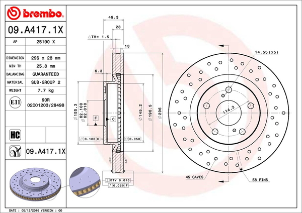 ブレンボ エクストラブレーキディスク フロント左右セット アルティス AVV50N 09.A417.1X brembo XTRA BRAKE DISC ブレーキローター｜ktspartsshop2｜04