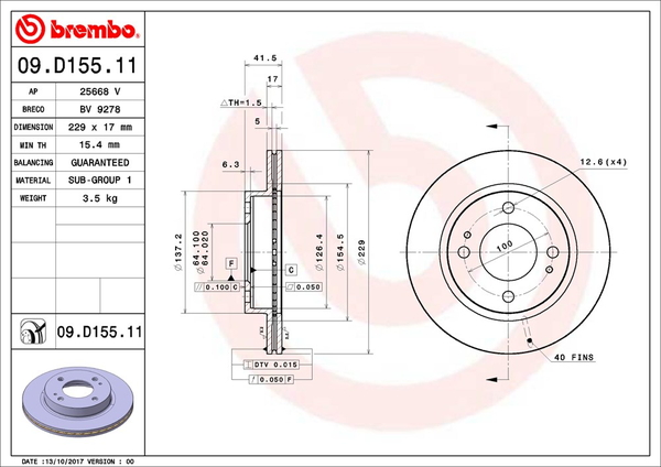 ブレンボ ブレーキディスク フロント左右セット デイズルークス B21A 09.D155.11 brembo BRAKE DISC ブレーキローター ディスクローター | brembo | 01