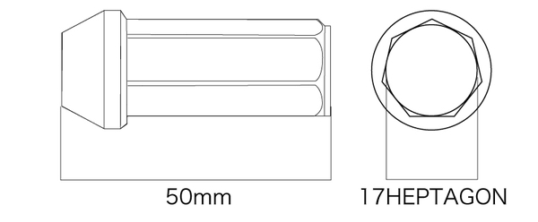 ホイールナット デジキャン クロモリレーシング7角ナット ロングタイプ 4個セット 全長50mm M12 CN7F5012BK-DC CN7F5015BK-DC DIGICAM 4本セット 袋ナット | DIGICAM | 02