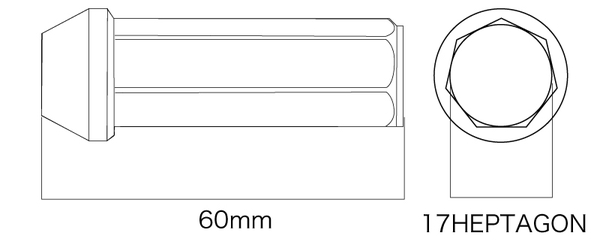 ホイールナット デジキャン クロモリレーシング7角ナット スーパーロングタイプ 4個セット 全長60mm M12 CN7F6012BK-DC CN7F6015BK-DC DIGICAM 4本セット | DIGICAM | 02