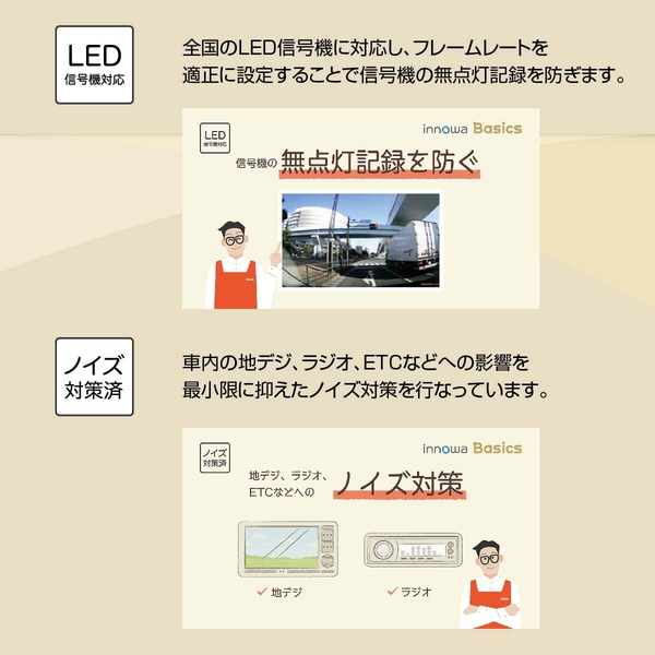 ドライブレコーダー イノワ Basics 前後カメラ シガーモデル BS001 innowa 前後2カメラ WDR画像補正 LED信号機対応 GPS搭載 2年保証 | innowa | 06