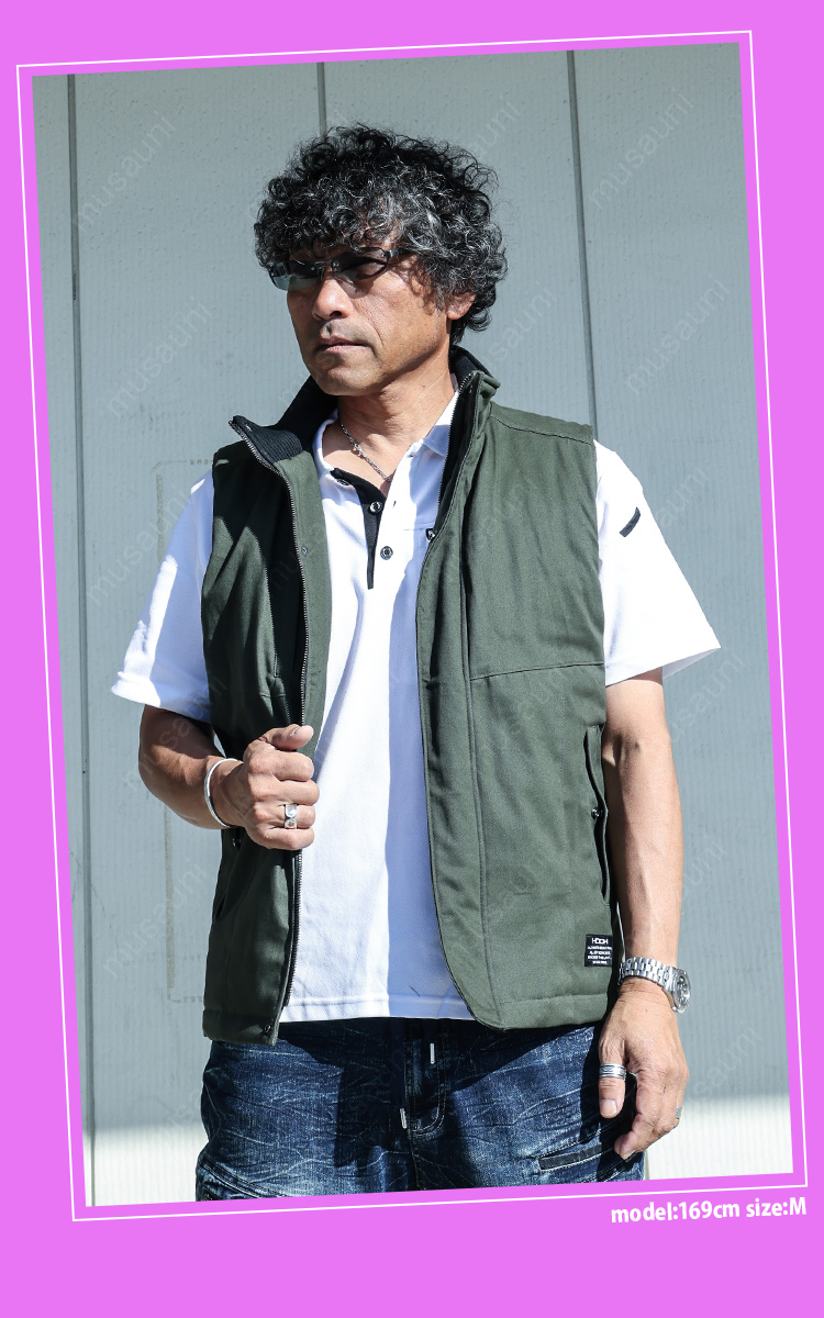 ★2024秋冬★美品★RUFFLOGカーキ×ブラック ジップアップベスト RUFFLOGカーキ×ブラック ジップアップベスト RUFFLOGカーキ×ブラック