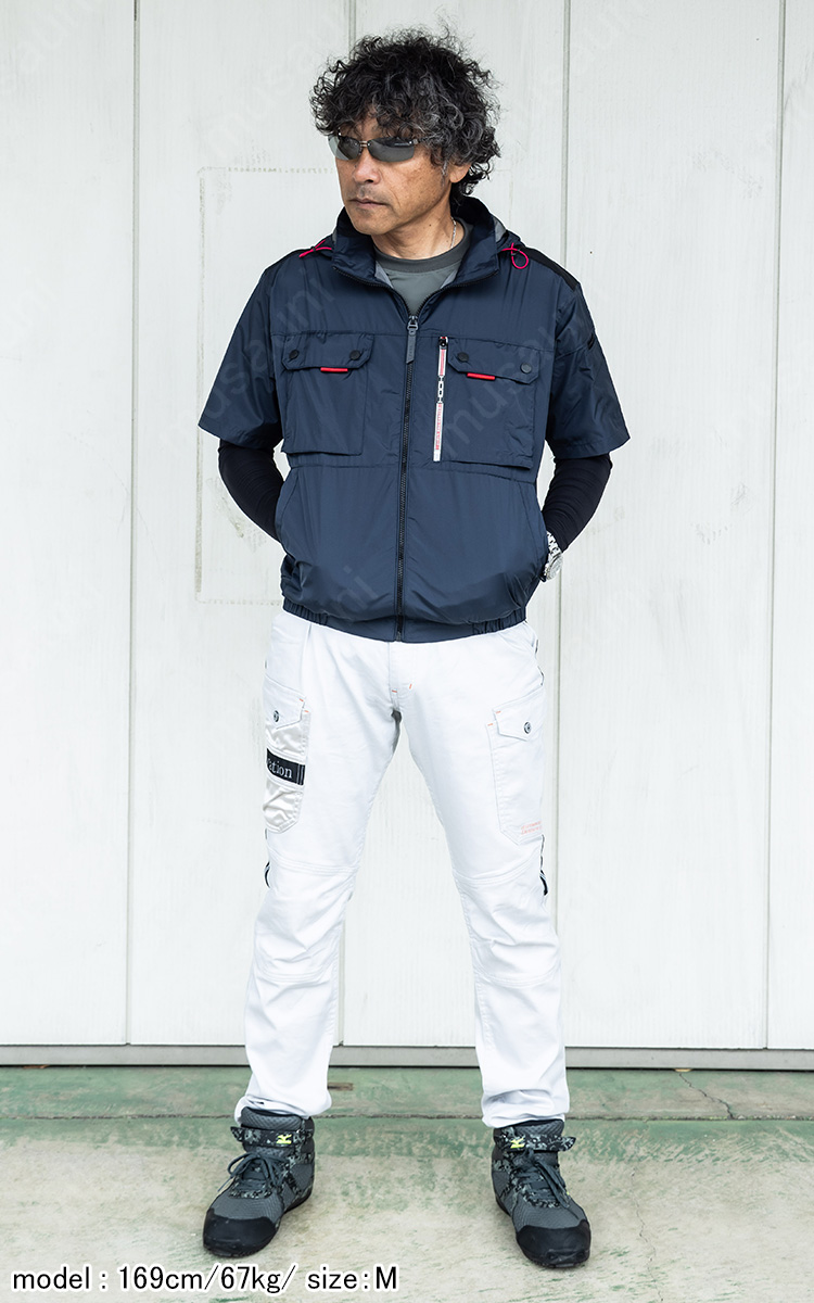 快適ウェア 空調作業服 ミドルファン半袖フードジャケット 15Vファン