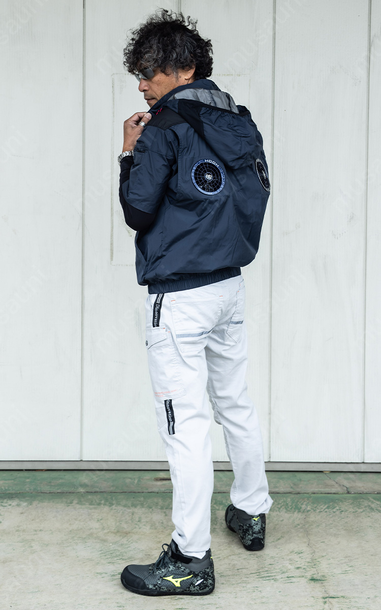 快適ウェア 空調作業服 ミドルファン半袖フードジャケット 15Vファンバッテリーセット V1127/SV500 M〜6L 8L 大きいサイズあり 裏チタン フルハーネス対応 ポリエステル100 村上被服 ハイバック HOOH 電動ファン用ウェア 快適ウェア 空調作業服 ミドルファン半袖フードジャケット 15Vファン