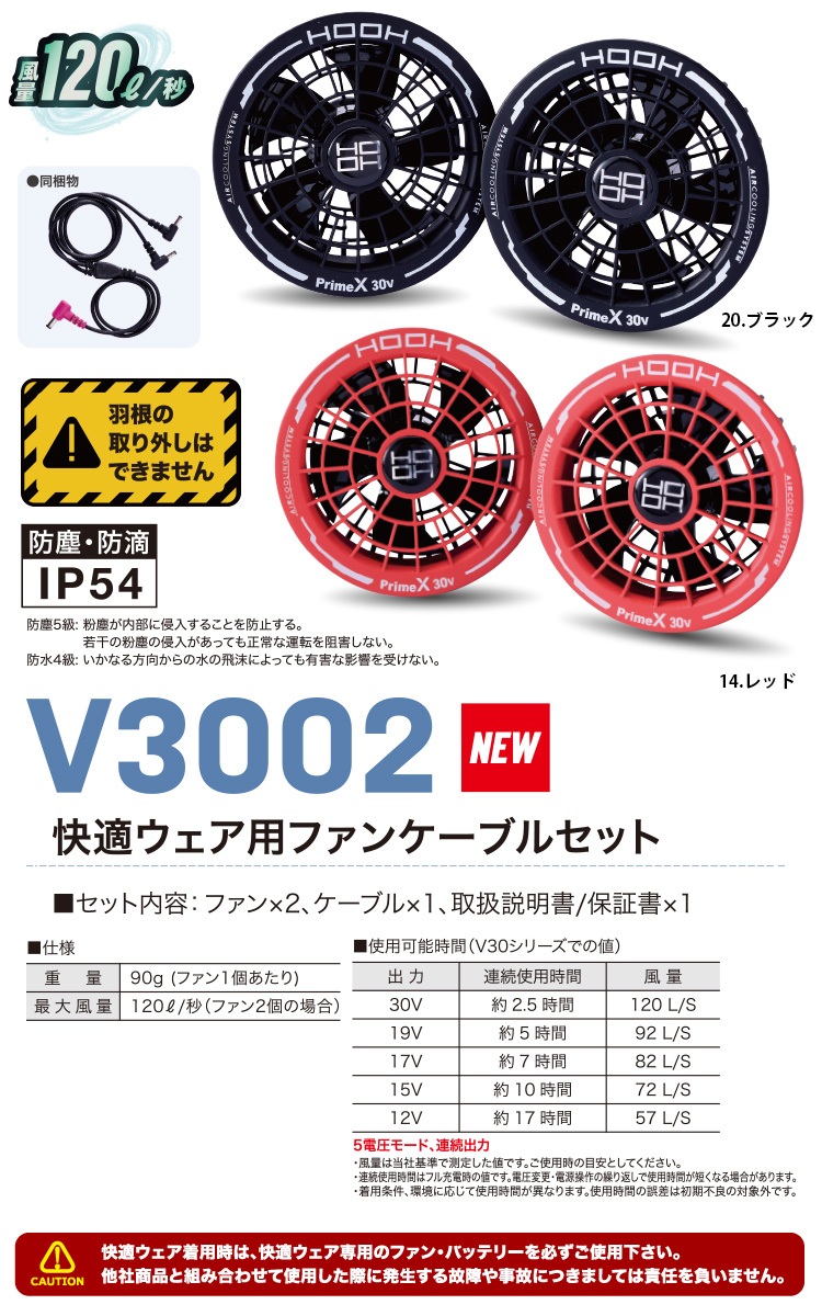 HOOH（鳳皇） 2026年新商品 快適ウェア用 ファンケーブルセット V3002