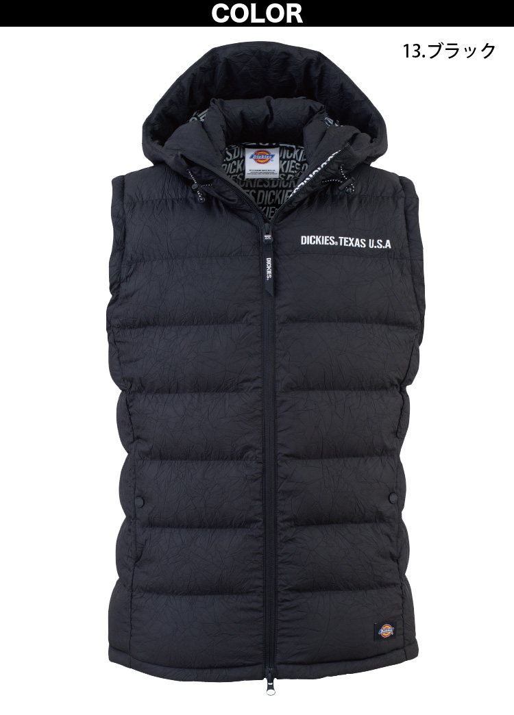 【未使用タグ付き】フーディーダウンベスト Dickies（ディッキーズ） ワッシャーファイバーダウンフーディーベスト