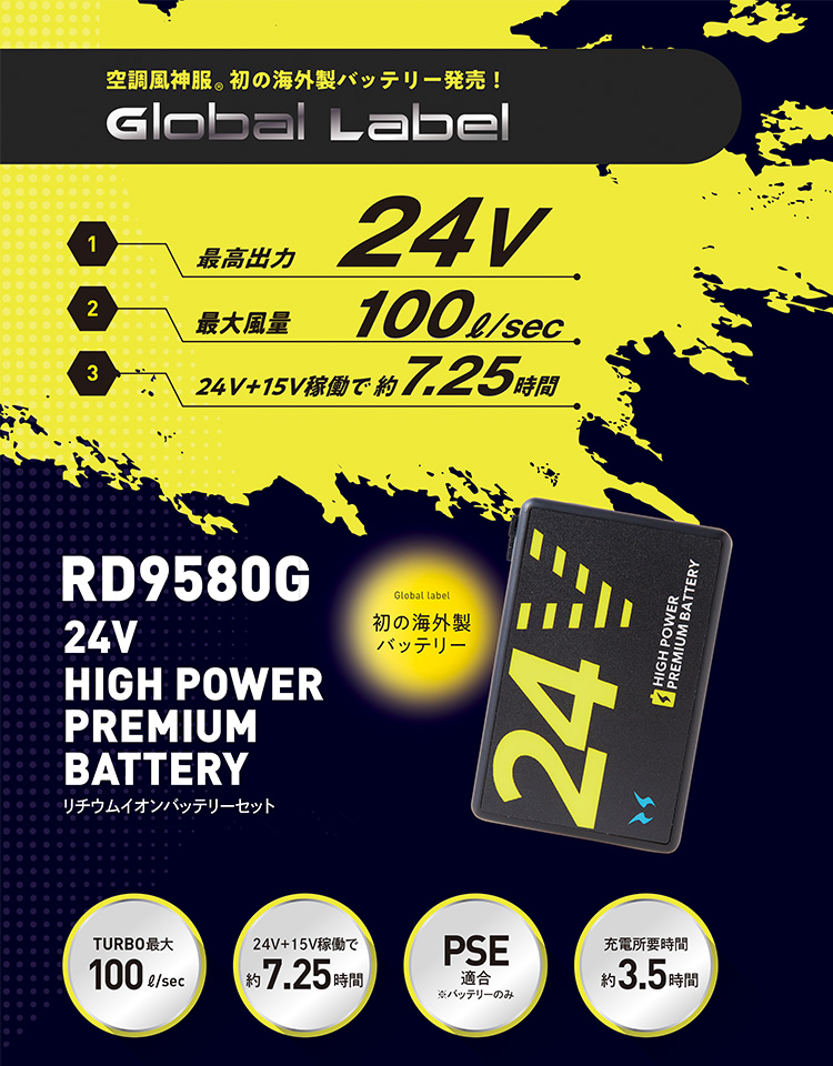 空調風神服 ベスト KF92490 海外製24Vバッテリーファンセット RD9580G