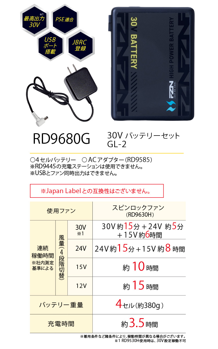 空調風神服 2026年新商品 30V 大風量 105L RD9680G/RD9630H リチウム