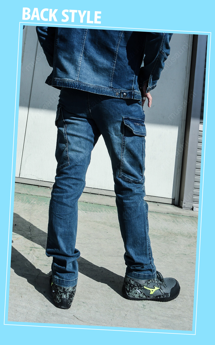 寅壱 2024年寅壱新作 デニムカーゴパンツ ストレッチ オールシーズン