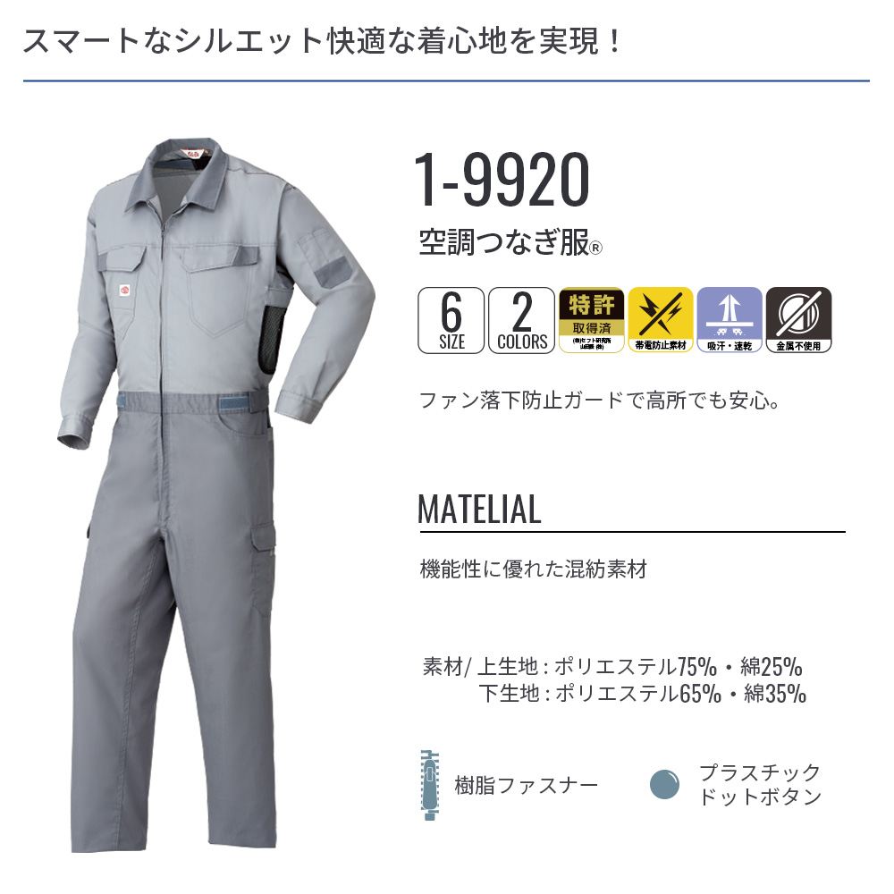 空調服 空調つなぎ服(R) 1-99201 ウェアのみ 3L 作業着 作業服 工場