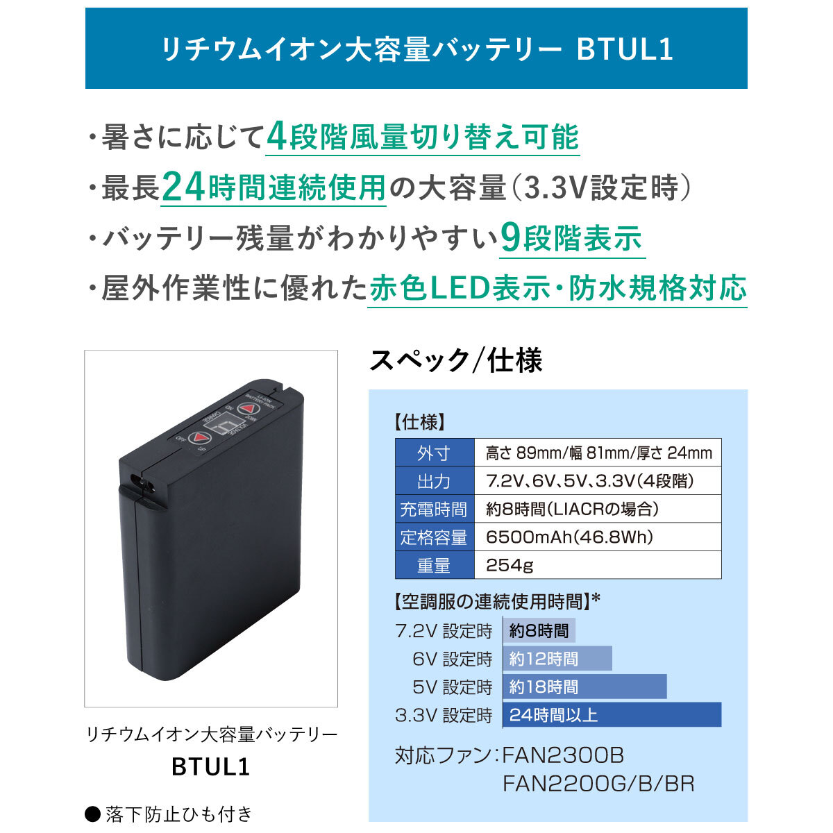 空調服バッテリー　BTUL1 ケーブル 空調服バッテリー BTUL1 ケーブル