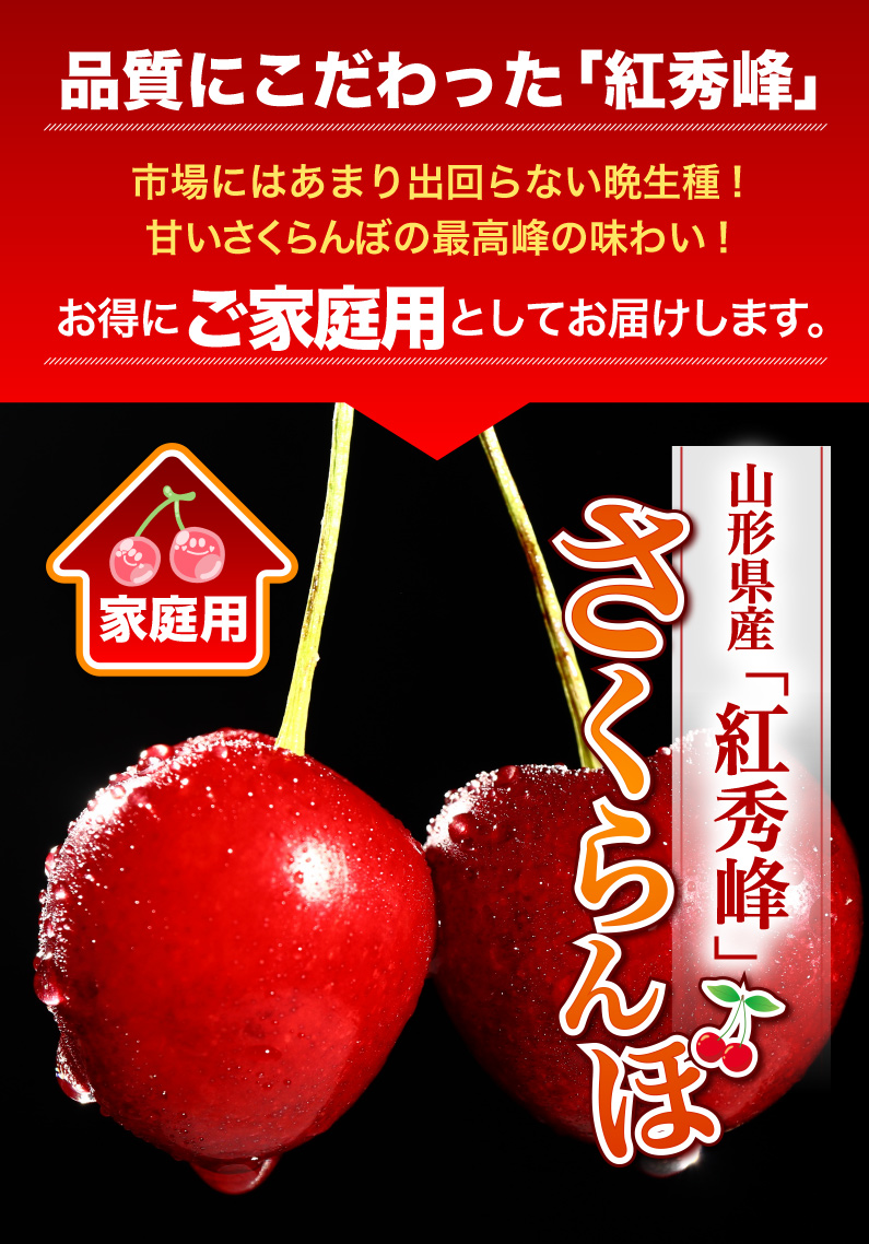 早期予約 さくらんぼ 紅秀峰（べにしゅうほう） 山形県産 ご家庭用 Lサイズ以上 1kg バラ詰め 果物 フルーツ お取り寄せ 産地直送 送料無料 Y蔵