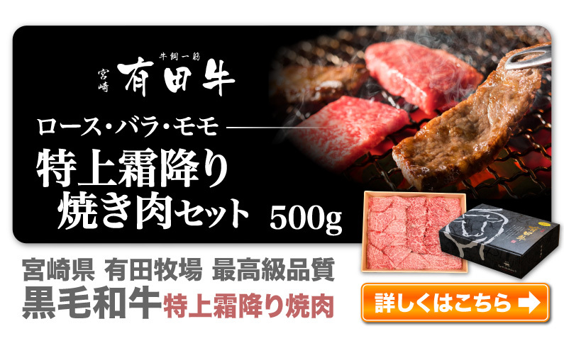 宮崎県有田牧場最高級品質黒毛和牛特上霜降り焼き肉セット