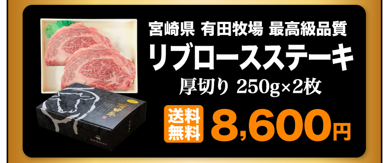 宮崎県有田牧場最高級品質 リブロースステーキ 送料無料