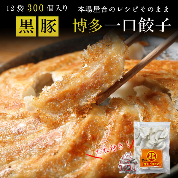 黒豚博多一口餃子300個 25個×12袋 ひと口サイズ 博多流 福岡土産 送料無料 おつまみ 博多屋台 博多一口餃子タレ付 ご当地グルメ クール