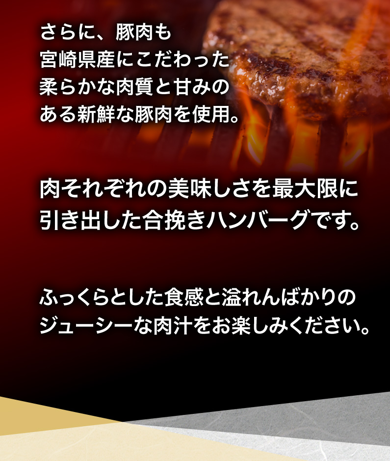 肉それぞれの美味しさを最大限に引き出した合挽きハンバーグです。