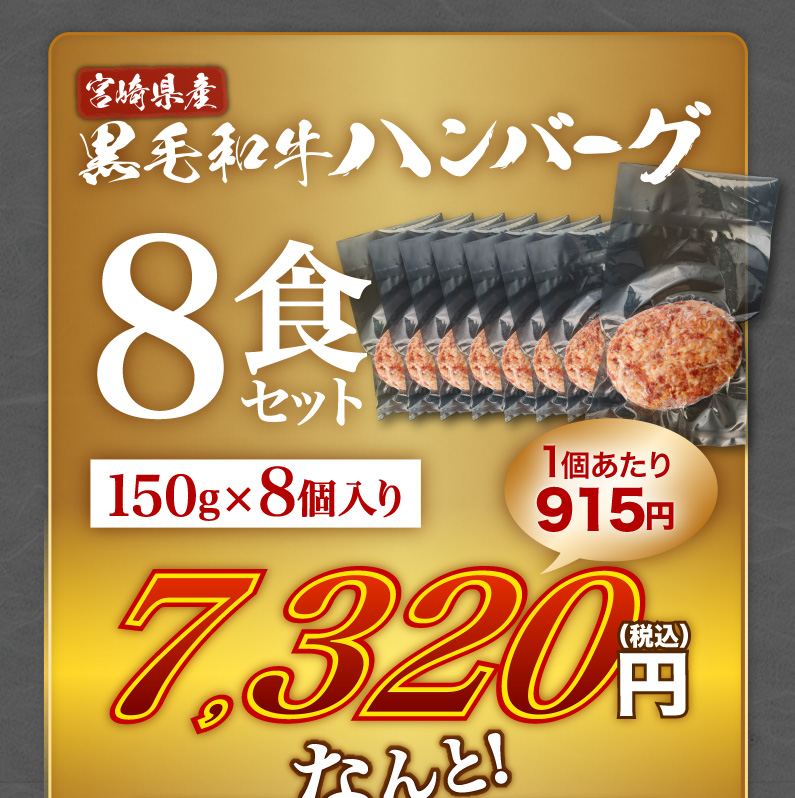 宮崎県産黒毛和牛ハンバーグ 8食セット
