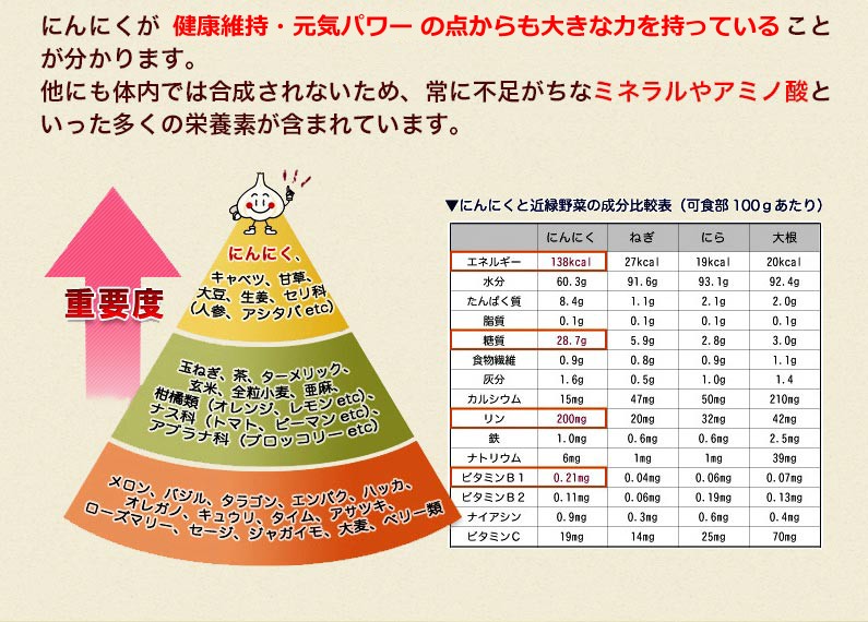 にんにくが健康維持・スタミナ増強の点からも大きな力を持っていることが分かります。