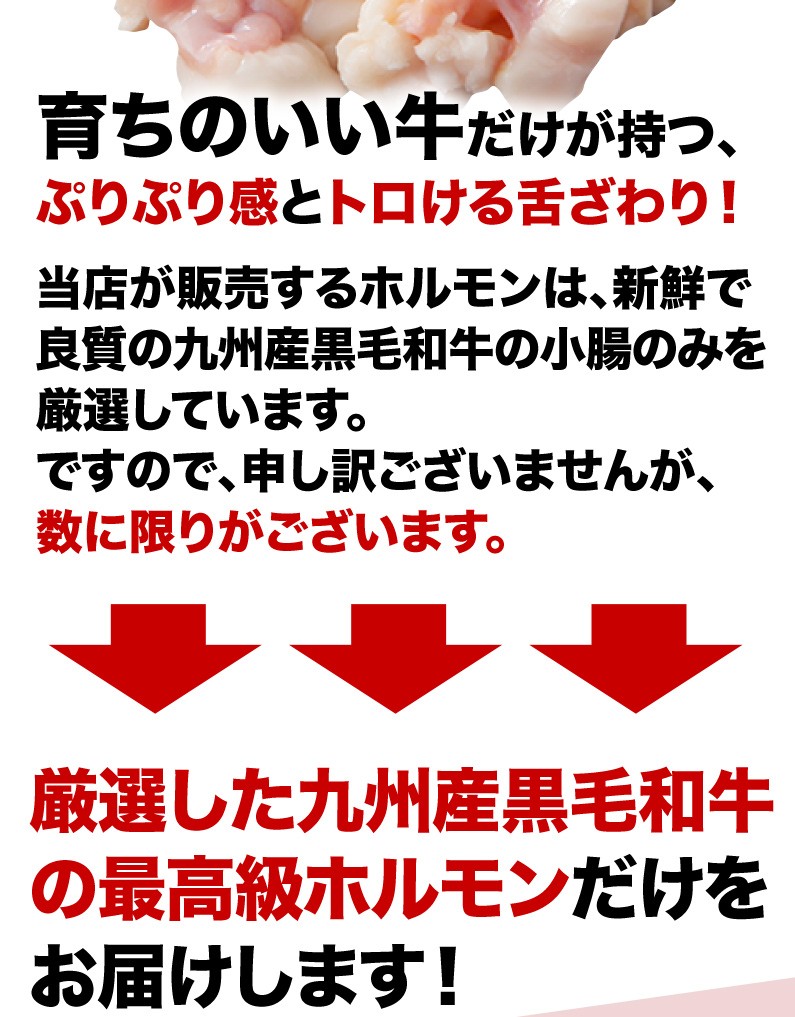 厳選した九州産黒毛和牛の最高級ホルモンだけをお届け！