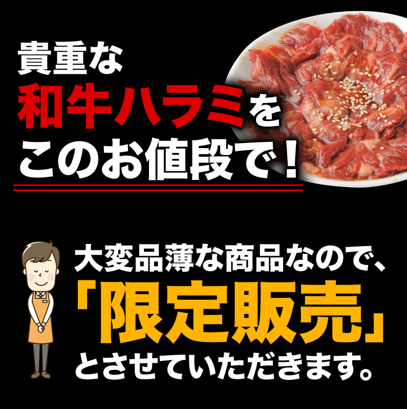 貴重な和牛ハラミをこのお値段で！大変品薄な商品なので、「限定販売」とさせていただきます。