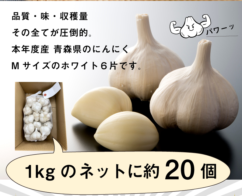 青森 にんにく10kg Mサイズ 約200玉 福地ホワイト6片 国産