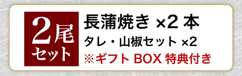 2尾セット 長蒲焼き x2 タレ・山椒セット x2 ※ギフトBOX特典付き