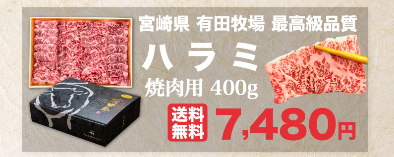 宮崎県有田牧場最高級品質 ハラミ 焼肉用 送料無料