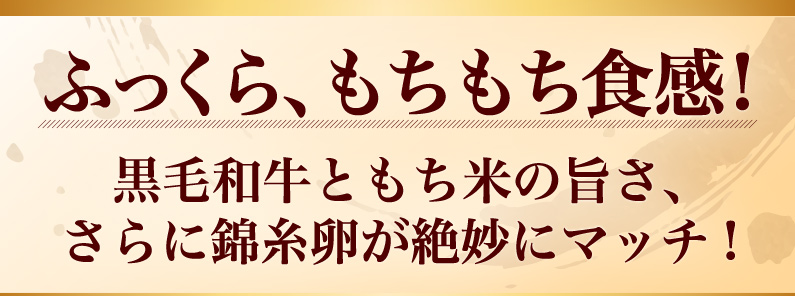 黒毛和牛ともち米の旨さ、さらに錦糸卵が絶妙にマッチ！