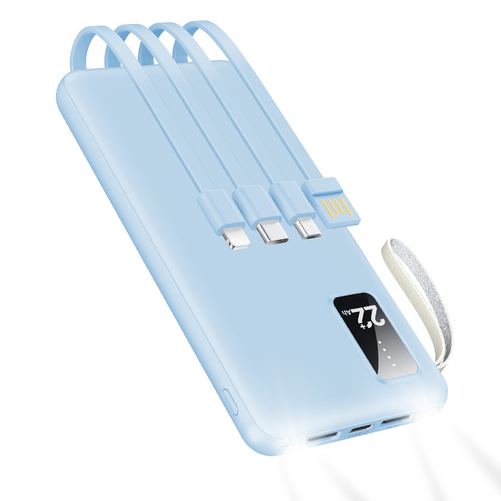 モバイルバッテリー 軽量 大容量 22800mAh スマホ充電器 ケーブル内蔵