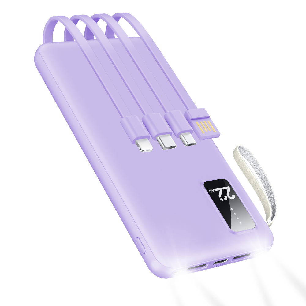 モバイルバッテリー 軽量 大容量 22800mAh スマホ充電器 ケーブル内蔵