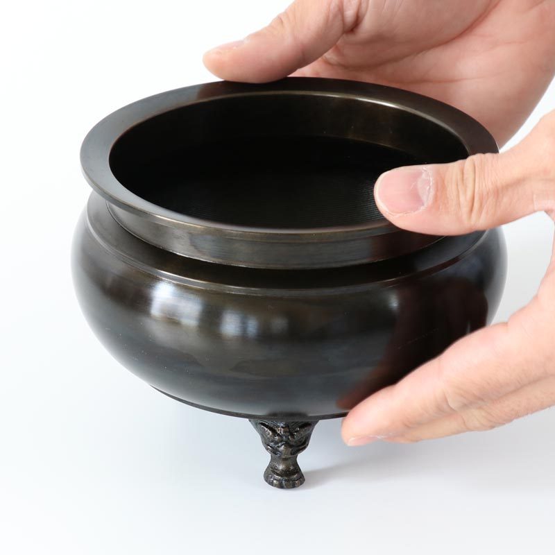 なーむくまちゃん工房 真鍮 机上香炉 黒光色 6.0寸 注 足は獅子型