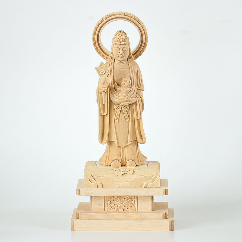 仏像 総白木 子安鬼子母神　3.5寸（高さ：193mm） 木彫 仏像販売 きしもじん 日蓮宗 仏壇 仏具