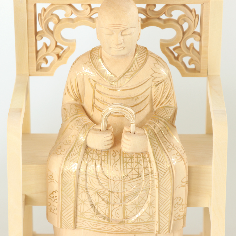 仏像 総柘植(ツゲ) 承陽大師・常済大師（高祖・太祖) 金泥書 1.8寸