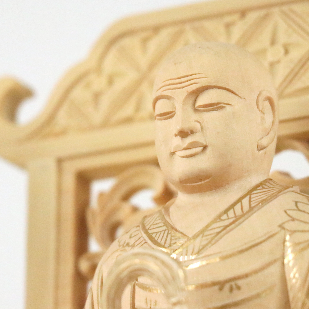 仏像 総柘植(ツゲ) 承陽大師・常済大師（高祖・太祖) 金泥書 1.8寸