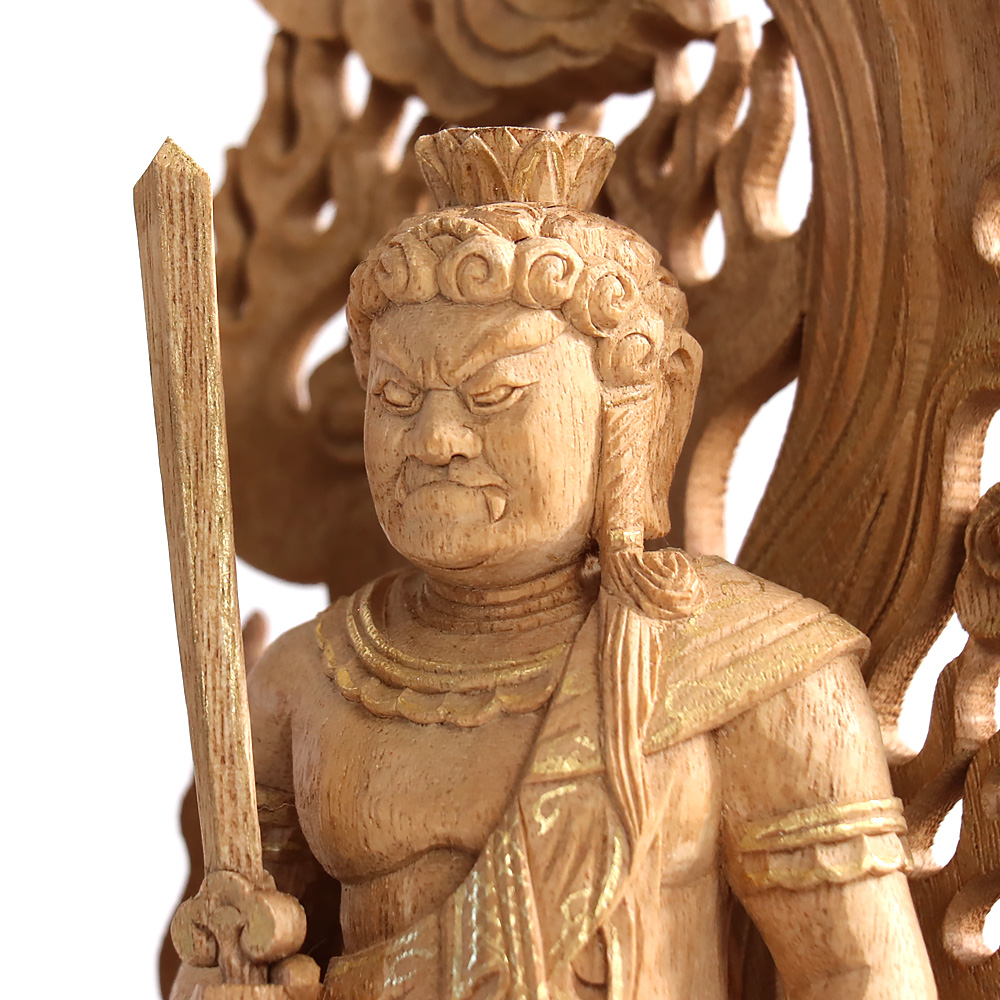 仏像 楠木地彫 不動明王 金泥書 4.5寸 （高さ：285mm） 木彫 仏像販売