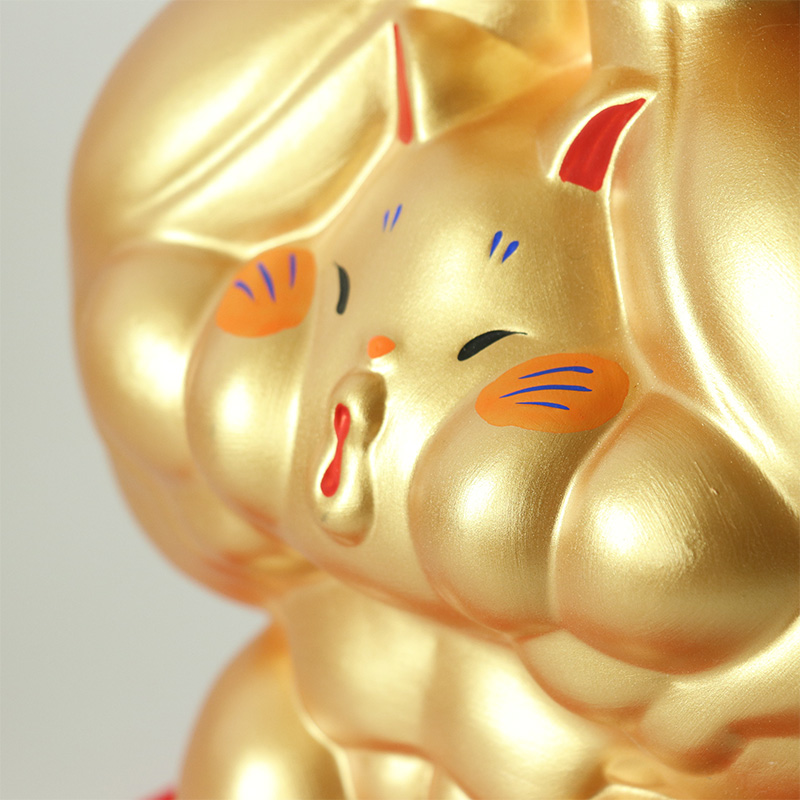 【お取り置き中】金運を根付かせ安住させてくださる猫神様 剛腕まっちょ招き猫 両手招き（特大）(18-315) 素焼陶製 開運 幸運