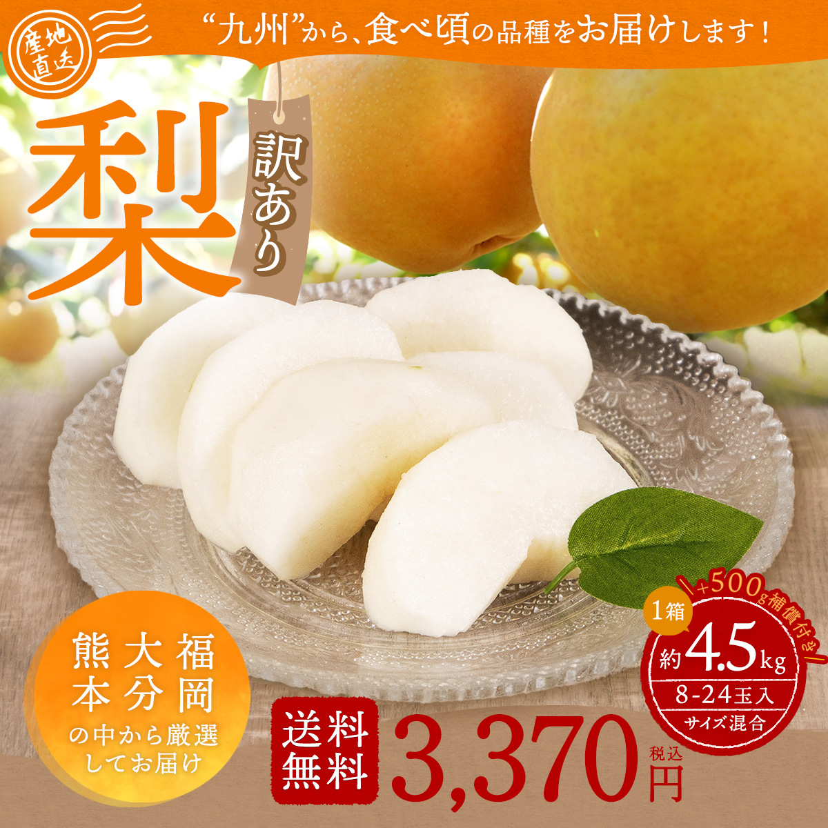 梨 訳あり 九州産 品種おまかせ 約4.5kg 常温便 4kg＋500g補償 8-24玉 豊水 秋月 新高 新興 晩三吉 愛宕 豊里 キズ物 家庭用  果物 フルーツ :kyushuwakenashi:肥後 中村屋 - 通販 - Yahoo!ショッピング