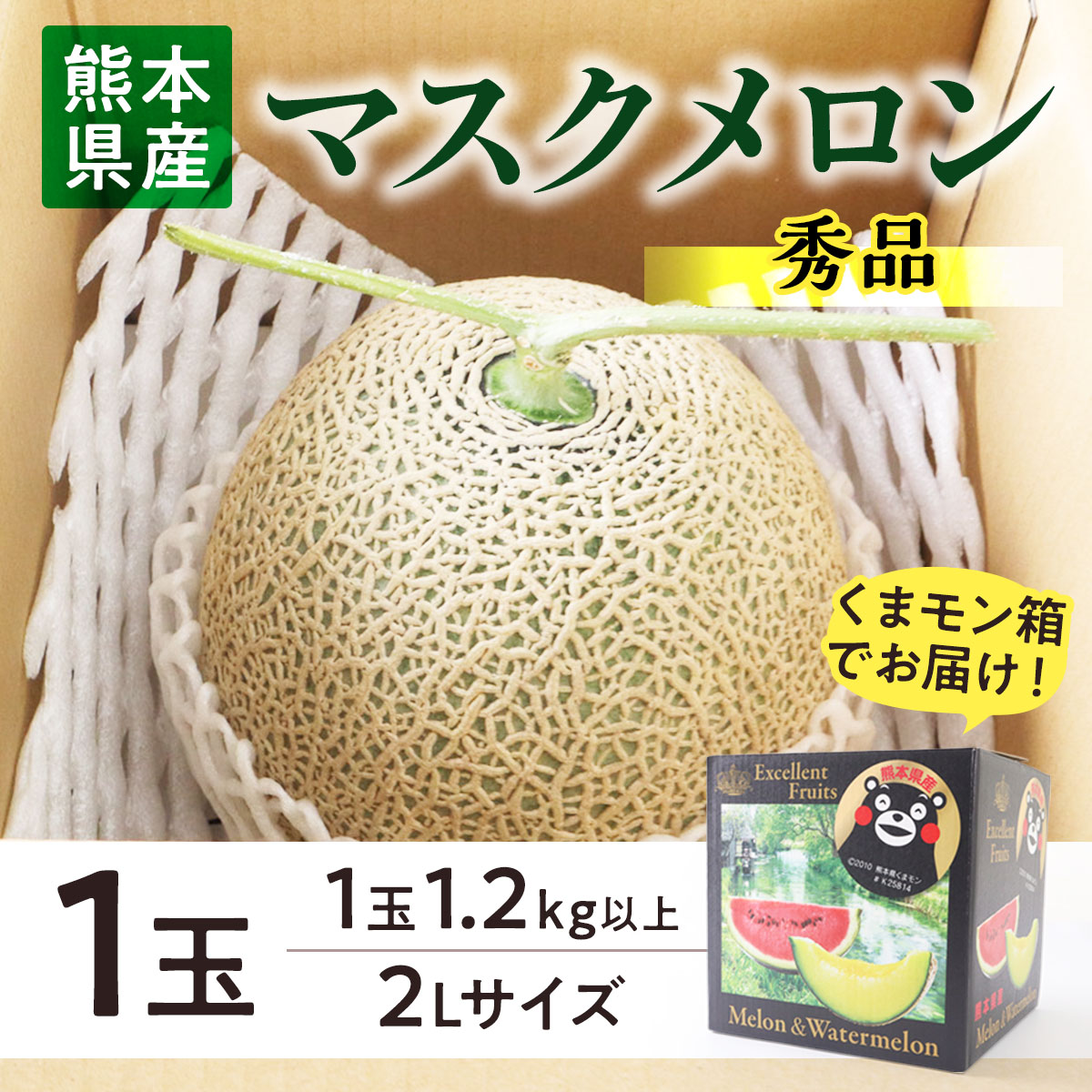 メロン マスクメロン お中元 熊本産 1玉 1.2kg以上 2L 秀品