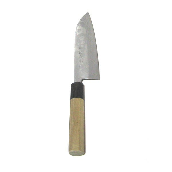 送料無料】 越前数馬作 積層青二鋼 銀龍 三徳包丁165mm 水牛桂朴八角付