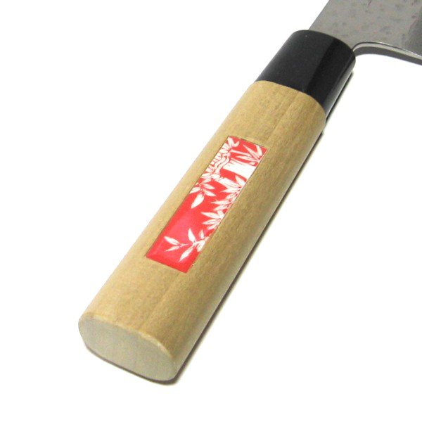 送料無料】 越前数馬作 青二鋼ダマスカス 銀龍 小三徳包丁 135mm 竹