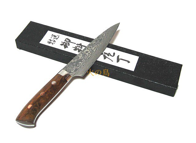 【送料無料】 越前数馬作 粉末ハイス鋼ダマスカス 雷神 ペティ150mm デザートアイアンウッド柄付 660911 202008