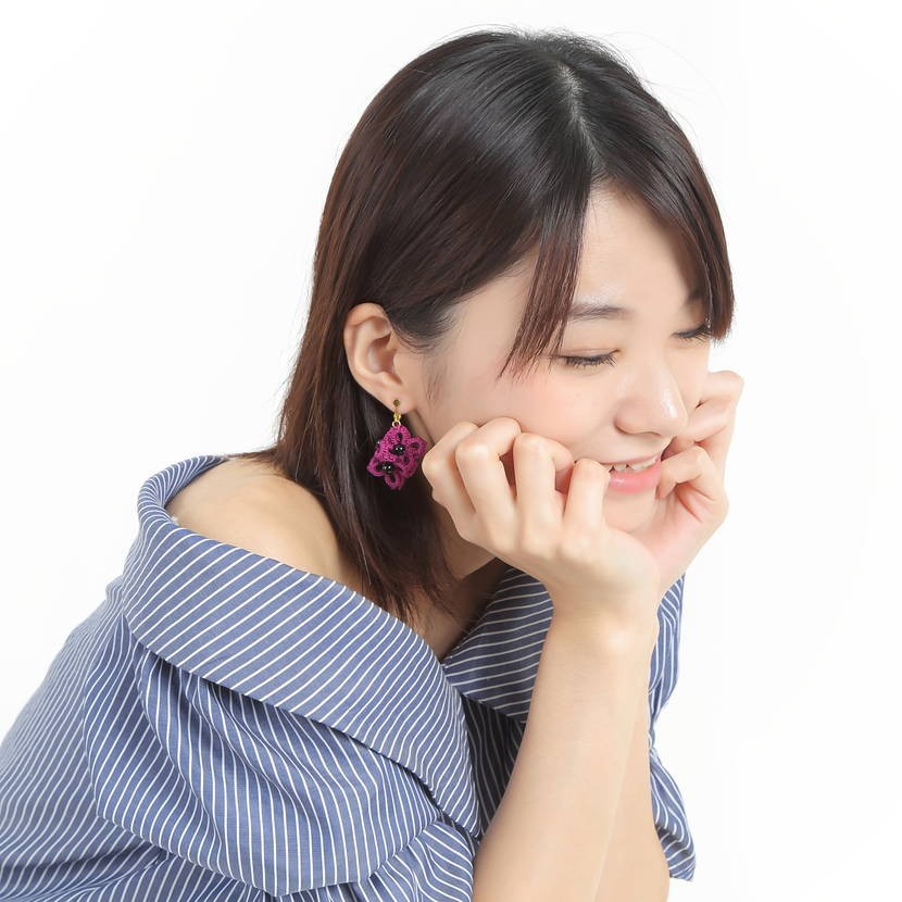 花モチーフイヤリング パワーストーン レース パールビーズ イヤリング