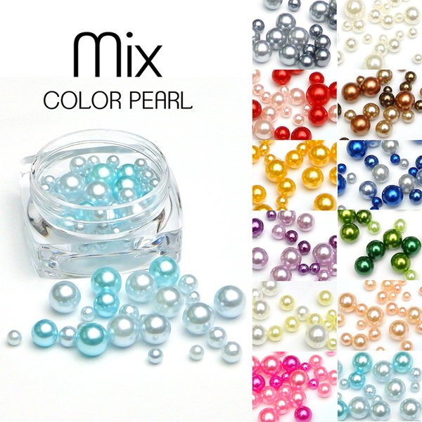 ネイルジュエリー カラーパール 約2.5～6mm 穴なしミックス マルチサイズ 選べるカラー 12色 ネイル レジン ハンドメイド くま工房